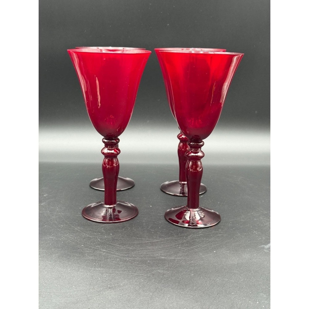 Vintage‎ lot of 3 of Ruby Red Art Glass Stemmed Goblets 8.5" Tall - Picture 3 of 6